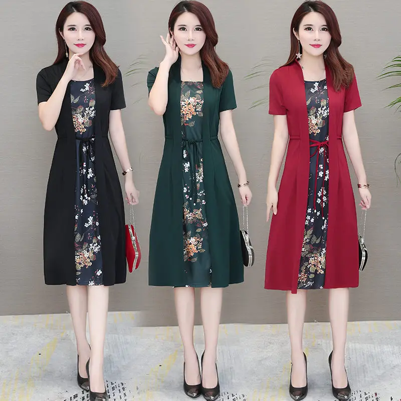 Плюс Размеры Элегантный красный шифон Цветочный принт платье Для женщин Лето