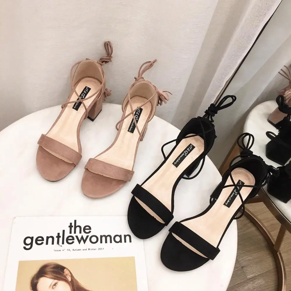 Новинка 2019 года Лидер продаж замшевые босоножки на толстом каблуке с круглым