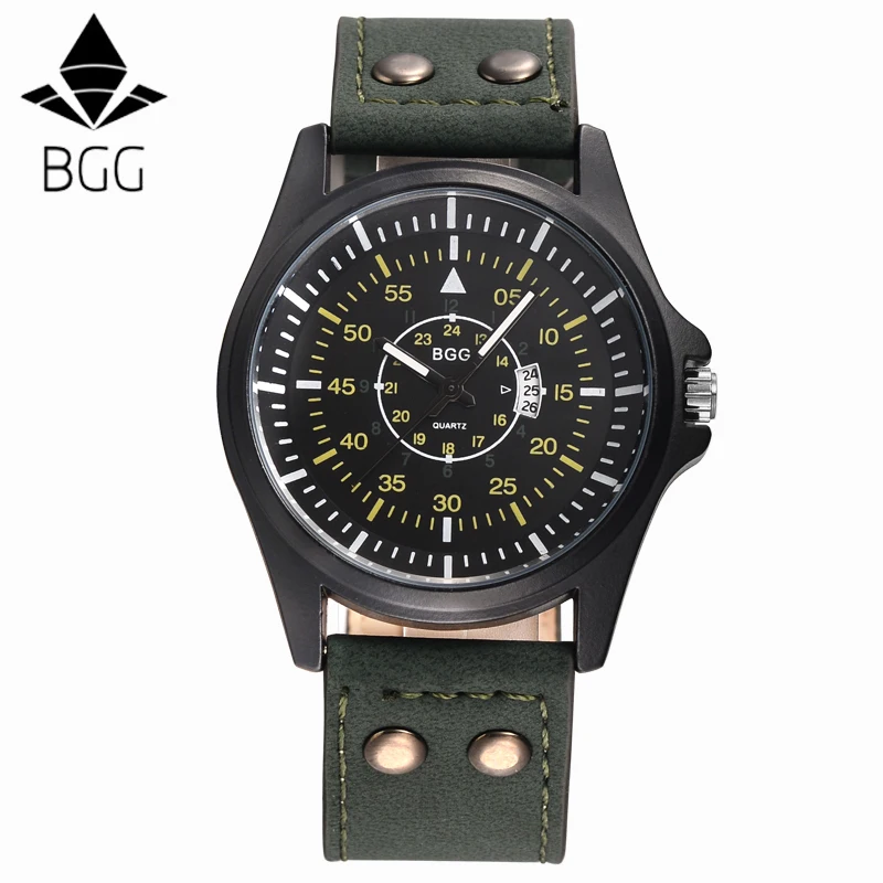 Новинка 2018 военные кварцевые часы мужские спортивные с кожаным ремешком