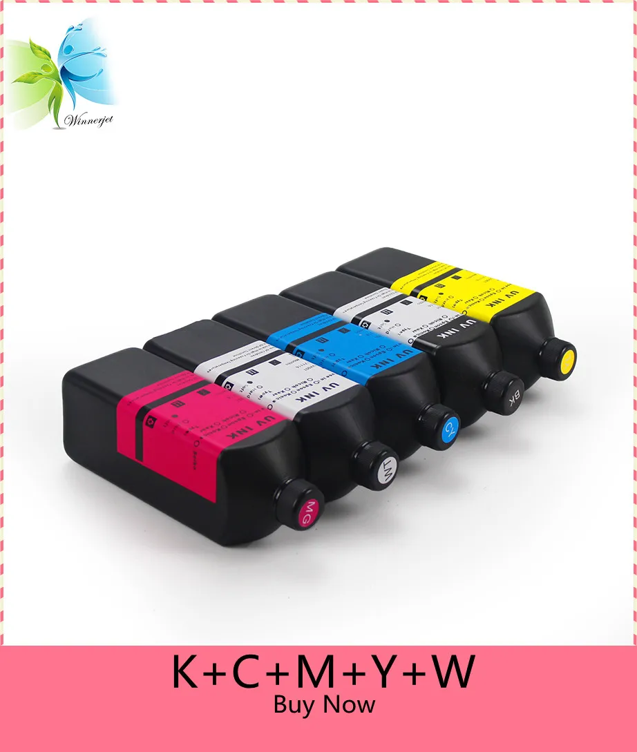 Winnerjet 1000 мл BK, C, M, Y и белые мягкие УФ чернила для epson dx5 печатающая головка UV планшетный принтер и 1 литровая чистящая жидкость