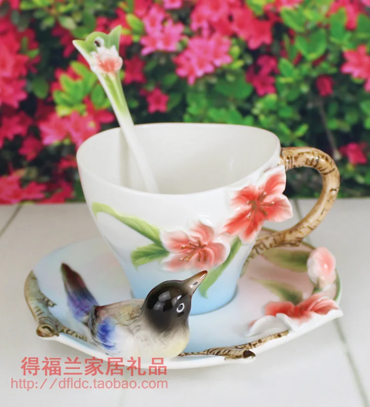 

Coffee Mugs The Magpies Colored Enamel Porcelain Coffee Cup Creative Wedding gift set to marry a birthday present