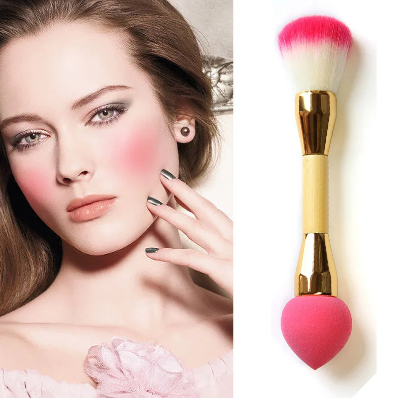

2 In 1 Pro Makeup Brushes Double Nylon Hair Cosmetic Puff Brush Face Powder Blush Concealer Foundation Make Up Tool BS88
