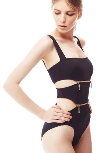 2018 Sexy Women One Piece Black White Zipper Bathing Suits Monokini Push Up Padded Bikini Swimsuit Swimwear | Спорт и развлечения