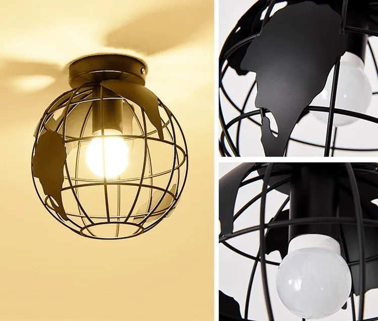 Vintage Industrial Round earth luster Ceiling Lamp Edison Light E27 Holder Iron Restaurant Bar Attic Lights | Лампы и освещение