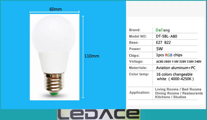 Полный Мощность светодиодная rgb-лампа E27 5 W 16 изменение цвета светодиодный