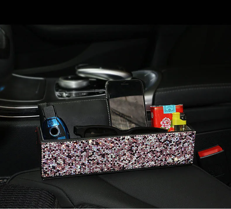 Seat Crevice Storage Благородные фиолетовые алмазные автомобильные аксессуары для интерьера для женщин, подвеска с кристаллами, Кожаные чехлы на руль, тканевая коробка, Автомобильные украшения - Название цвета: Seat Crevice Storage