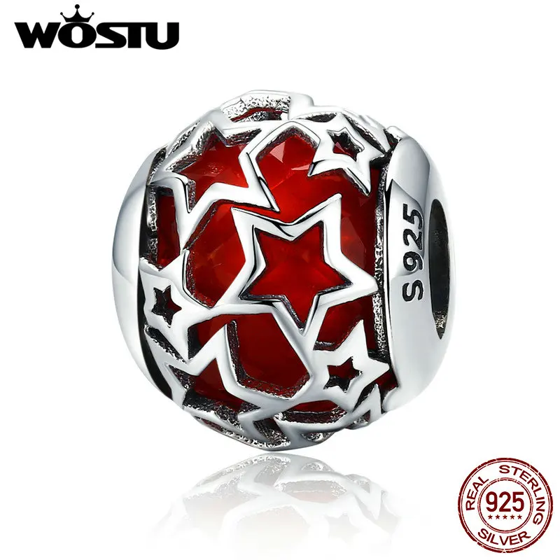 WOSTU, новая коллекция, 925 пробы, серебро, Мерцающая звезда, Красный Кристалл, CZ бусины, подходят для женщин, браслеты, сделай сам, ювелирное изделие, DXC509