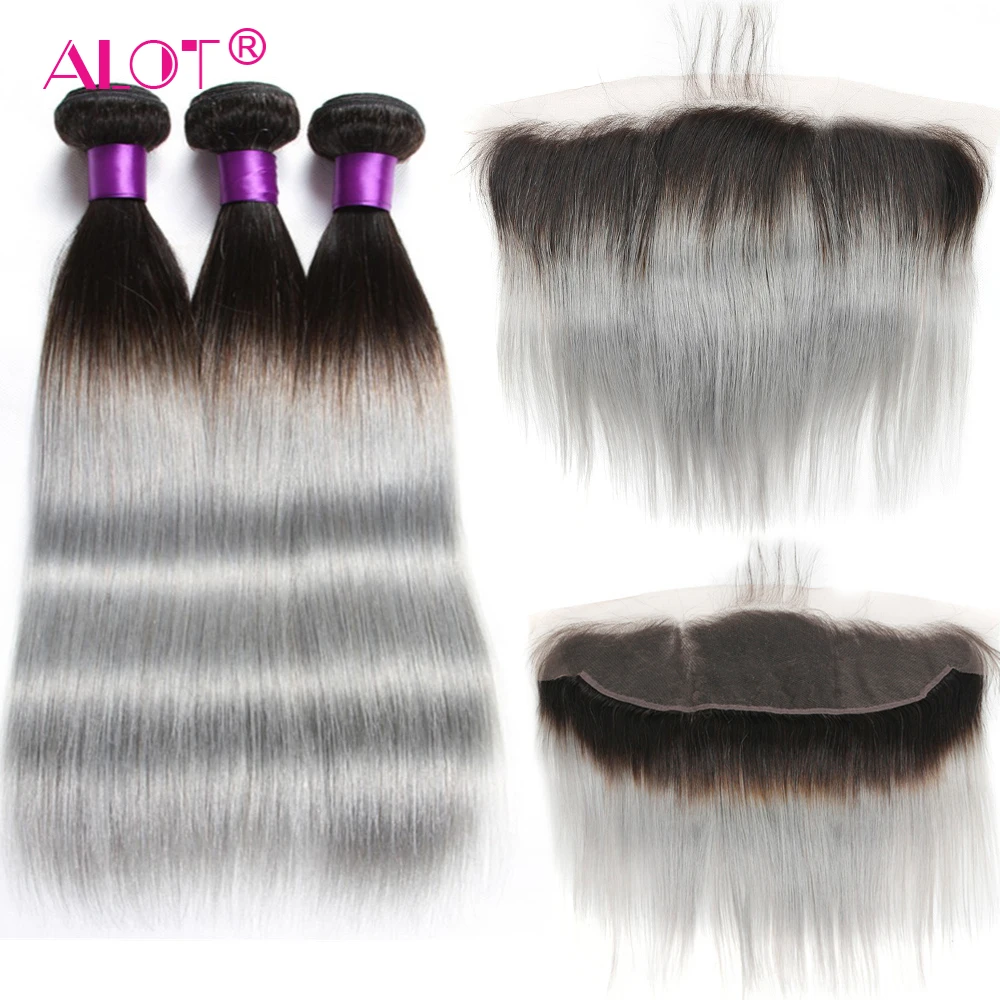 Серые бразильские прямые человеческие пучки Омбре T1B с кружевом спереди, доступно 6 цветов, человеческие волосы, плетение с фронтальным переплетением от уха до уха Серые бразильские прямые человеческие пучки Омбре T1B с кружевом спереди, доступно 6 цветов, человеческие волосы, плетение с фронтальным переплетением от уха до уха