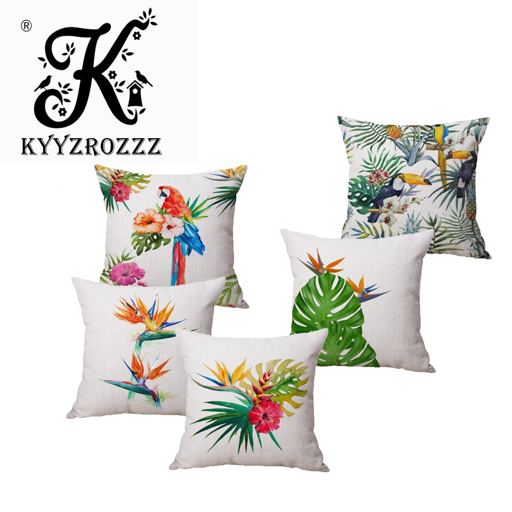 Тропические растения гибискус цветы птица односторонняя печать домашний декор