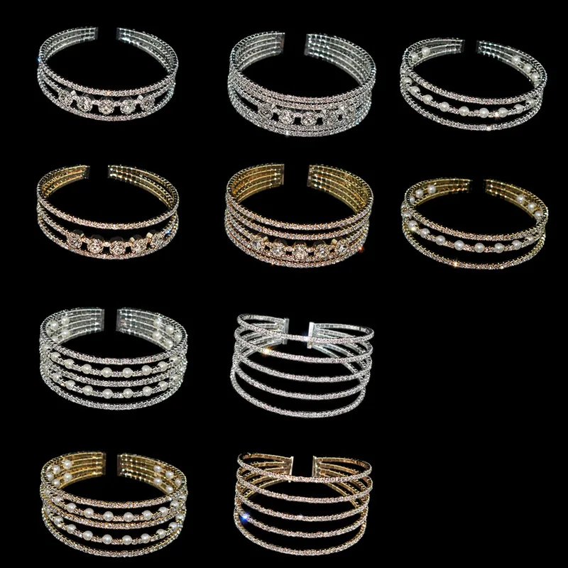 Модные открытые браслеты с хрустальным жемчугом для женщин позолоченные