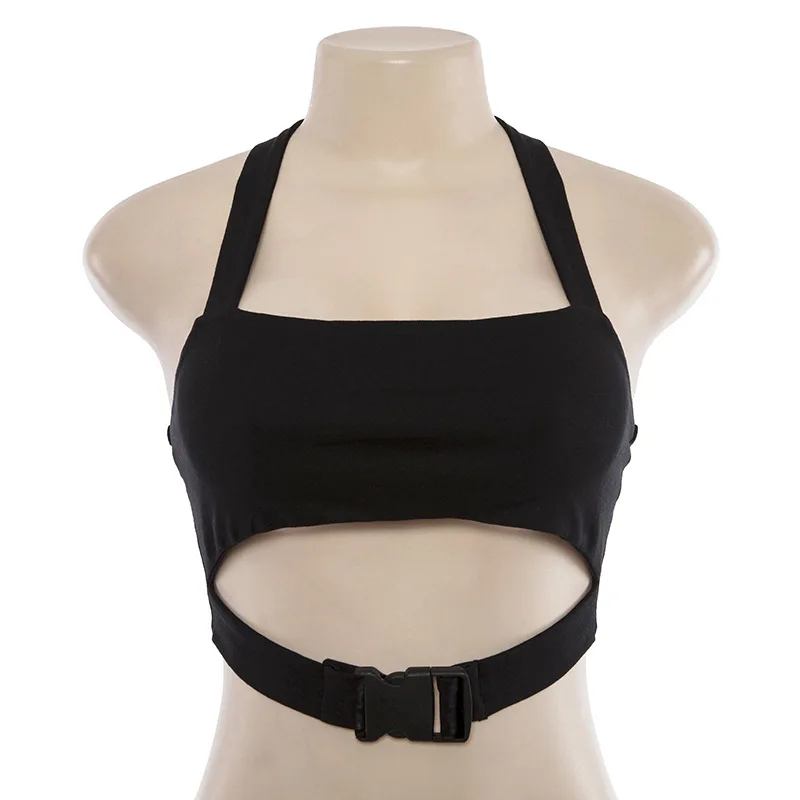 Сплошной цвет Холтер сексуальный безрукавки для женщин полые Топ без бретелек