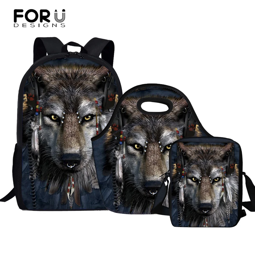 FORUDESIGNS/3 шт./компл. для маленьких детей, мальчиков Back To School сумки 3D волк узор Детский рюкзак для девочек-подростков Прохладный школьный
