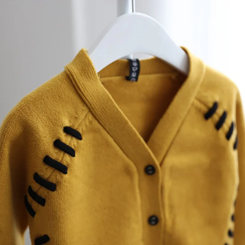 WOTTAGGA/свитера для девочек светло зеленые желтые ленты детское вязаное пальто