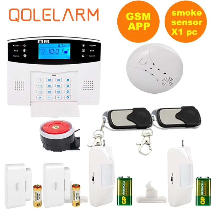 Русская/испанская Голосовая подсказка Интерком SIM GSM Беспроводная сигнализация Система управления приложением умный дом Охранная сигнализация комплект - Цвет: smoke alarm kit