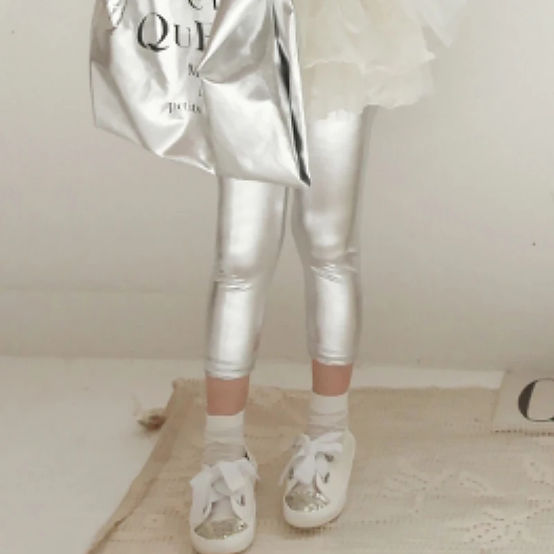 Легинсы для девочек облегающие легинсы из искусственной кожи золотого и