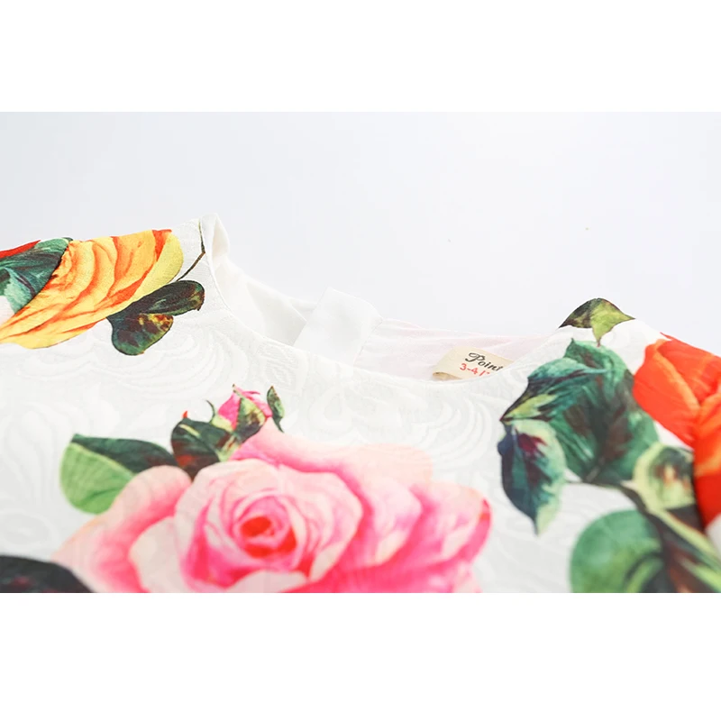 Spring Girls Dress Children Clothing Casual Style Clothes Flower Printing Round Neck Kids Vestido Infantil | Детская одежда и