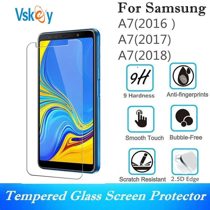 VSKEY 10 шт. 2.5D закаленное Стекло для Samsung Galaxy A7 2018 A750 A710 A720 Экран защитная плёнка НУА