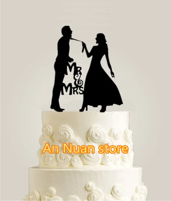 Playful bride pulls groom's tie Wedding Cake Topper 'mr & mrs' topper for wedding cake decorations with free shipping | Дом и