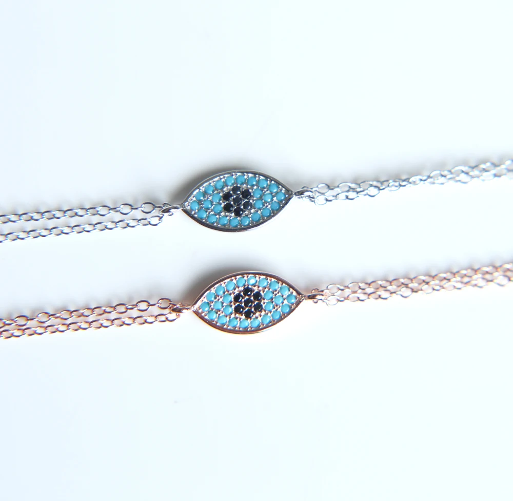 2019 New Special Offer Trendy Original 925 Sterling silver Rose gold color eil Eye Bracelet With blue cz For Women Jewelry Gift | Украшения