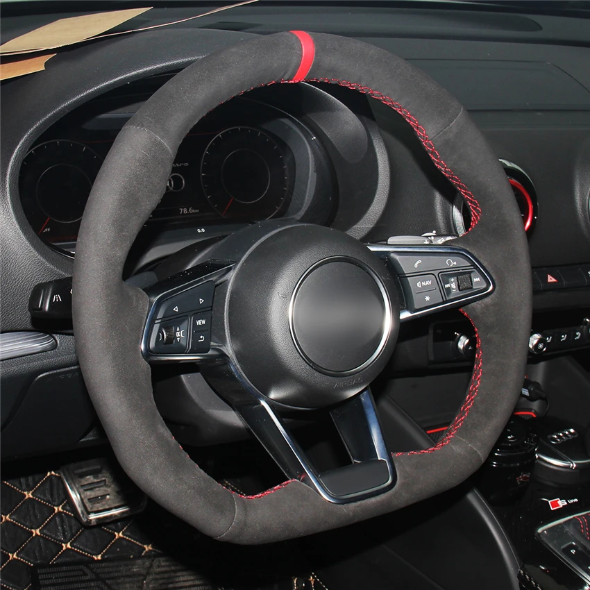 Чехол на руль MEWANT черный замшевый красный маркер для Audi TT (8S) 2014 2019 TTS RS 2016 R8