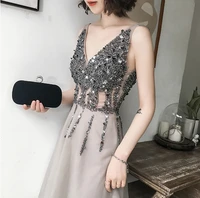sparkle crystal beaded short prom dresses gray homecoming dress double v neck sexy shiny mini evening party gowns abiye vestidos