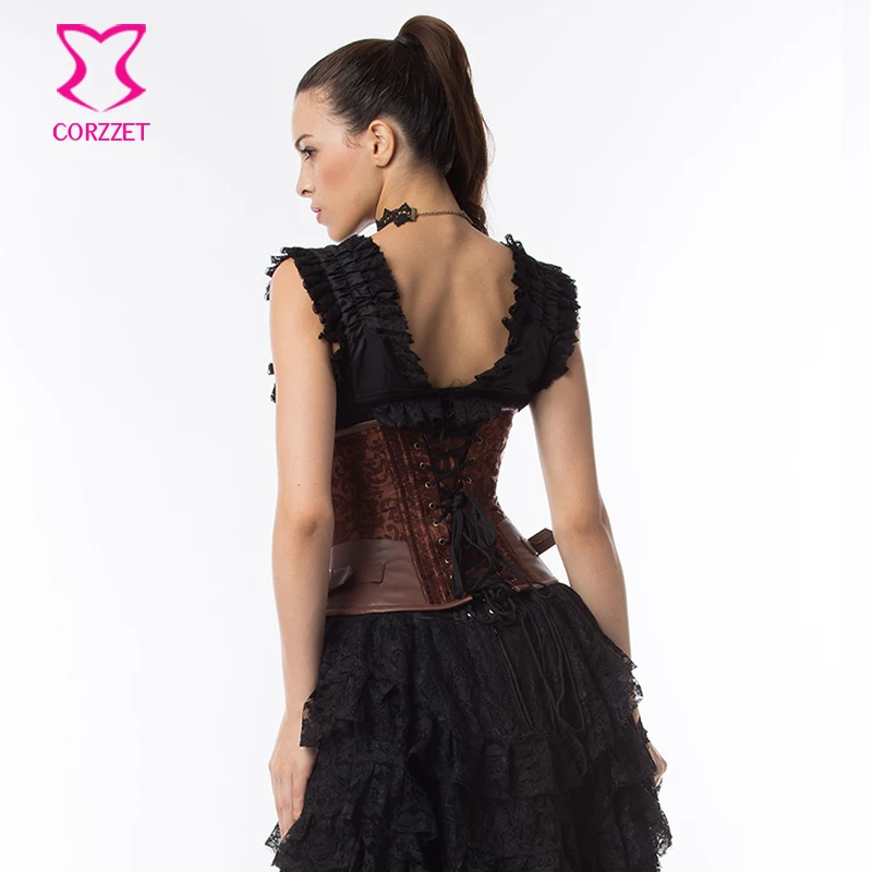 Корсет женский коричневый со стальными косточками корсет для талии и бюстье в