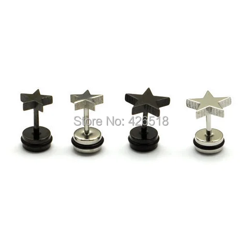 Мужские серьги-гвоздики в стиле панк из титановой стали с пятиконечной звездой