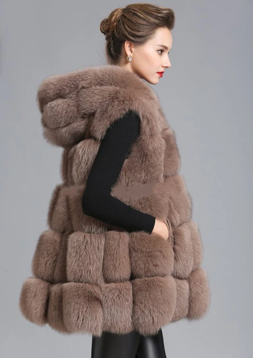 Faux Fur Coat Women Casual Hoodies Warm Slim Pocket Long Sleeve Faux Fox Fur Winter Coat Women casaco feminino Plus Size - Цвет: Khaki Full