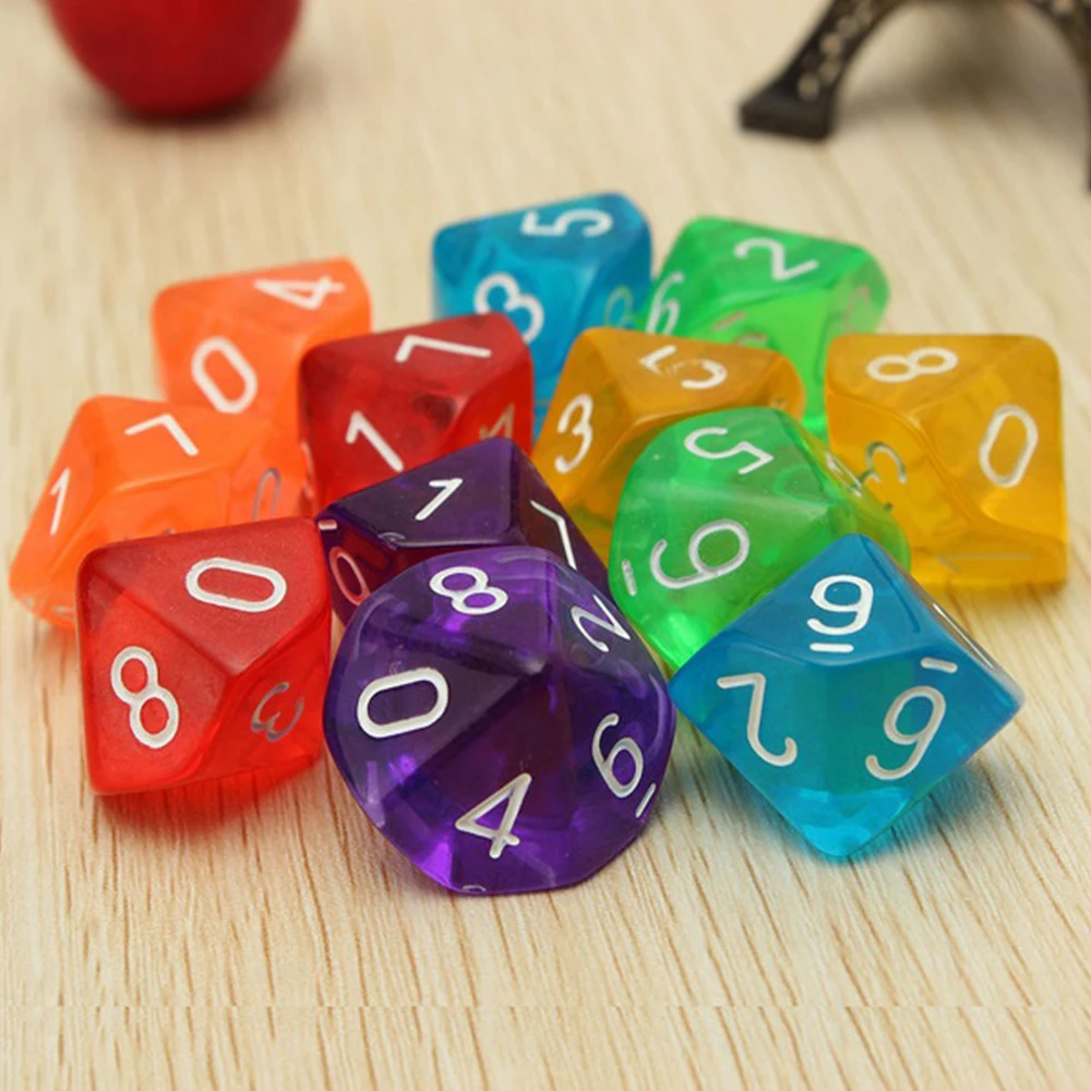 Высокое качество 7 шт./компл. прозрачный набор Игральный костей D4, D6, D8, D10, D10%, D12, D20 разных Цвет драконов и подземелья Цвет Фул многогранные кубики