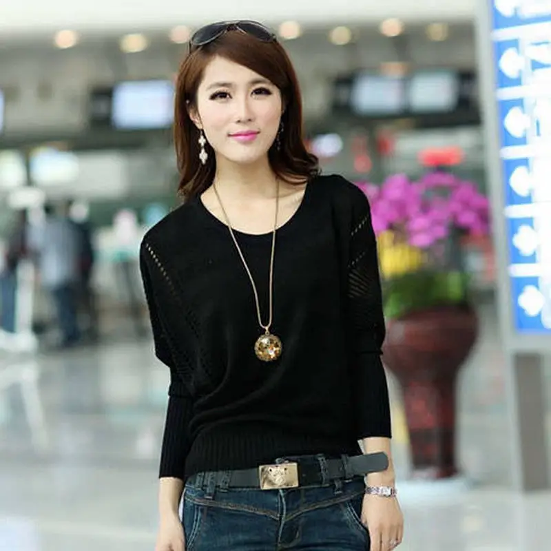 Women Knitted Sweater 2018 New Fashion Long-Sleeve O-Neck Tops Bat Loose Casual Kintwear Blouse Ladies Pullovers Woman Sweaters | Женская