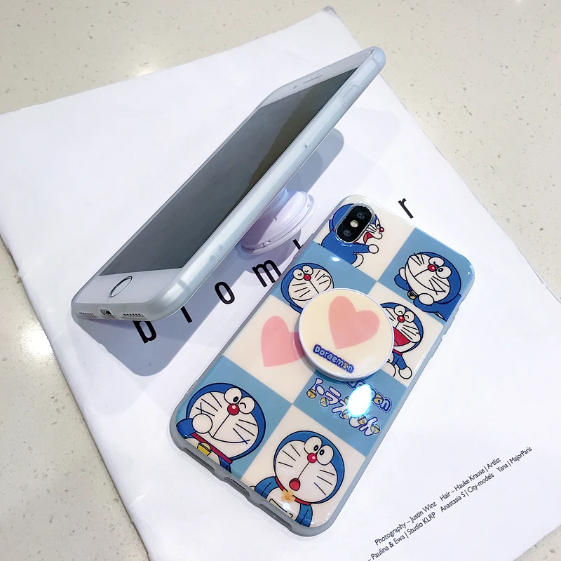 Soft Silicon Protective Phone Case Japan blue cat Cute Cartoon 3D Kitty Cat For iPhone X 8 7 7Plus 6 6S Plus with holder |