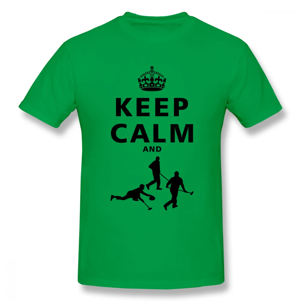 Keep Calm Play Curling Men's Short Sleeve T Shirt Handmade Classic Tee for man | Мужская одежда
