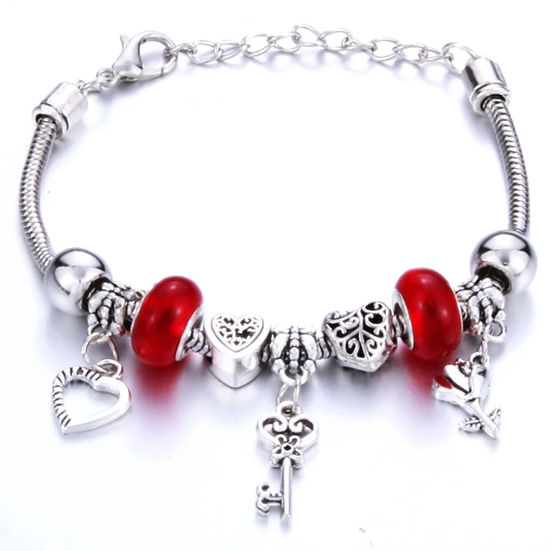 Светло-желтый цвет Романтическая любовь DIY браслет с подвесками Love Heart ключ и замок браслет для Для женщин, ювелирное изделие, рождественские Новое поступление на год подарок - Окраска металла: Светло-желтый цвет