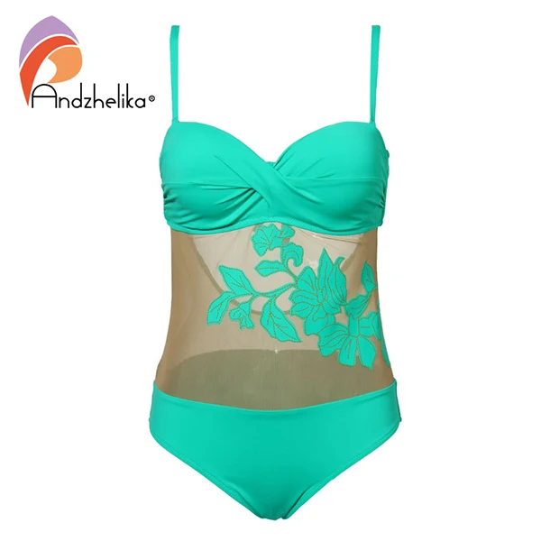 Green Andzelika bikini женский купальник монокини с сеткой и рисунком на передней части изделия. Эффект пуш апп - Цвет: Green