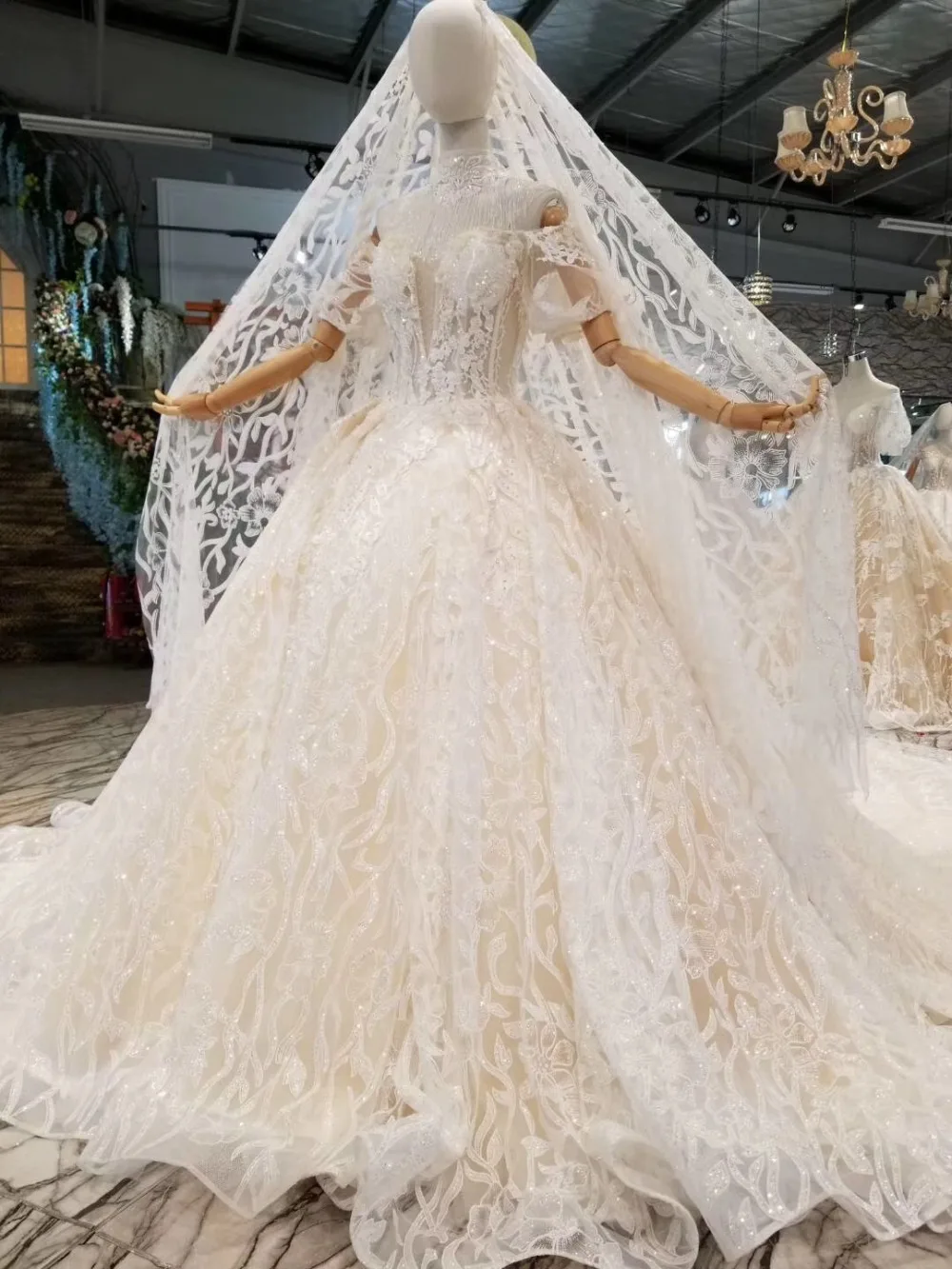 H&S BRIDAL Short sleeves Wedding dress Ball gown luxury wedding dresses robe de marriage vestidos de novia 2020 gowns with veil