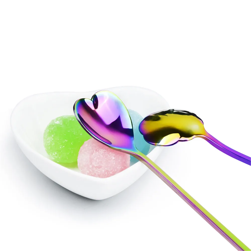 Цветы в форме Кофе совки Нержавеющая сталь Радуга ложки с длинной ручкой