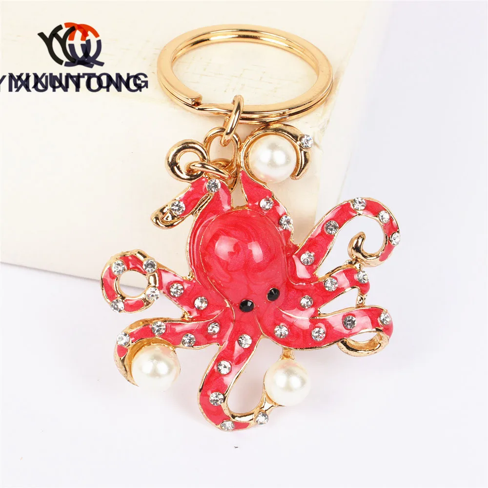 

YXT Red Octopus Pearl Cute Crystal Charm Purse Handbag Key Keyring Keychain Party Wedding Birthday Carkey Gift