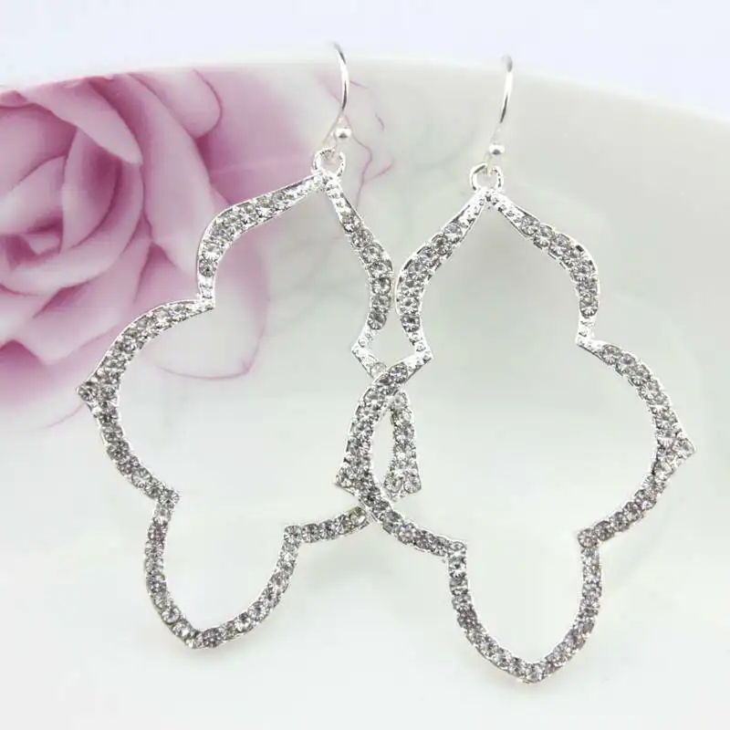 Фото Сверкающие стеклянные стразы Pave ARABESQUE CHANDELIERS, висячие серьги-подвески для женщин №3