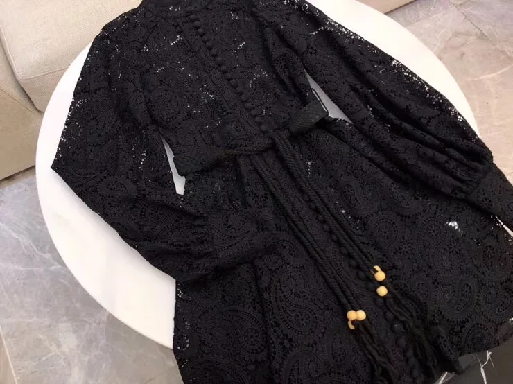 woman ladies fashion lace lantern long sleeve dress
