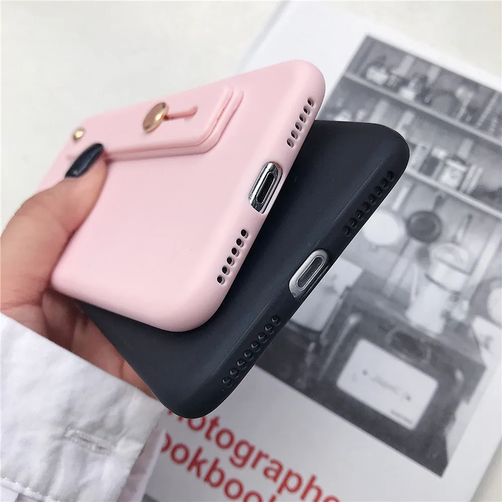Bracket Wrist Strap Candy Color TPU Soft silicone Cover Coque on for iPhone 5 5S SE 6 6S 7 8 Plus X XR XS Max case fundas |