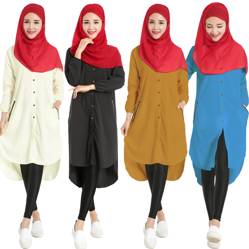 

Muslim Women Top Shirt Dresses Long Sleeve Islamic Abaya Jilbab Turkish Amira Clothing Chiffon Shirts Dress