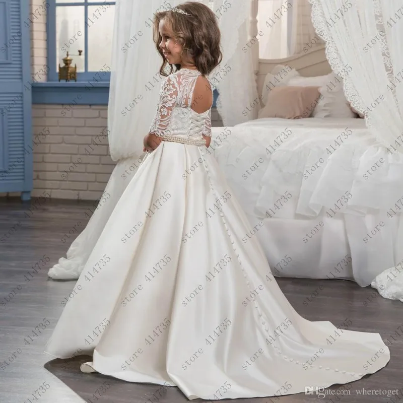 Customized 2019 flower girl dresses for weddings Cute long lace vestido primera comunion 2-14 dress | Свадьбы и торжества