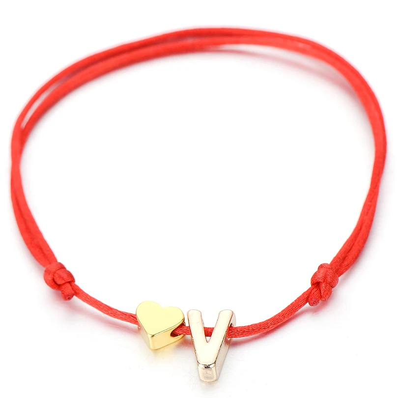 IYOE Gold Silver Color Tiny Heart Initials Name Letter Bracelet For Women Men Kids Hand Braided Red Rope Bracelets Couple Gifts