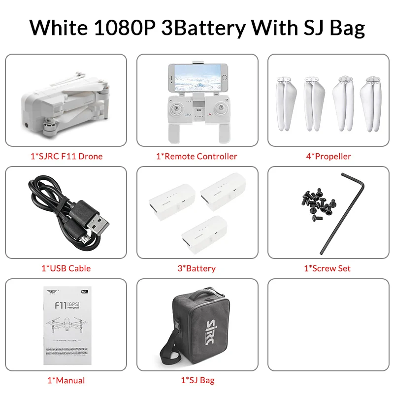 SJRC F11 gps Дрон с wifi FPV 1080P камера 25 минут время полета бесщеточный селфи складной рычаг RC Дрон Квадрокоптер следи за мной - Цвет: white 3B SJRC bag