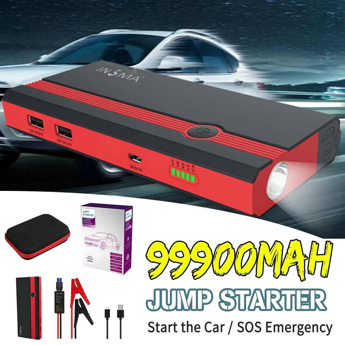 99900 мА/ч, Портативный автомобиль скачок стартер Мощность банк 12V 400A автомобильный аккумулятор usb усилитель аварийной Перезаряжаемые Авто старт скачки устройства