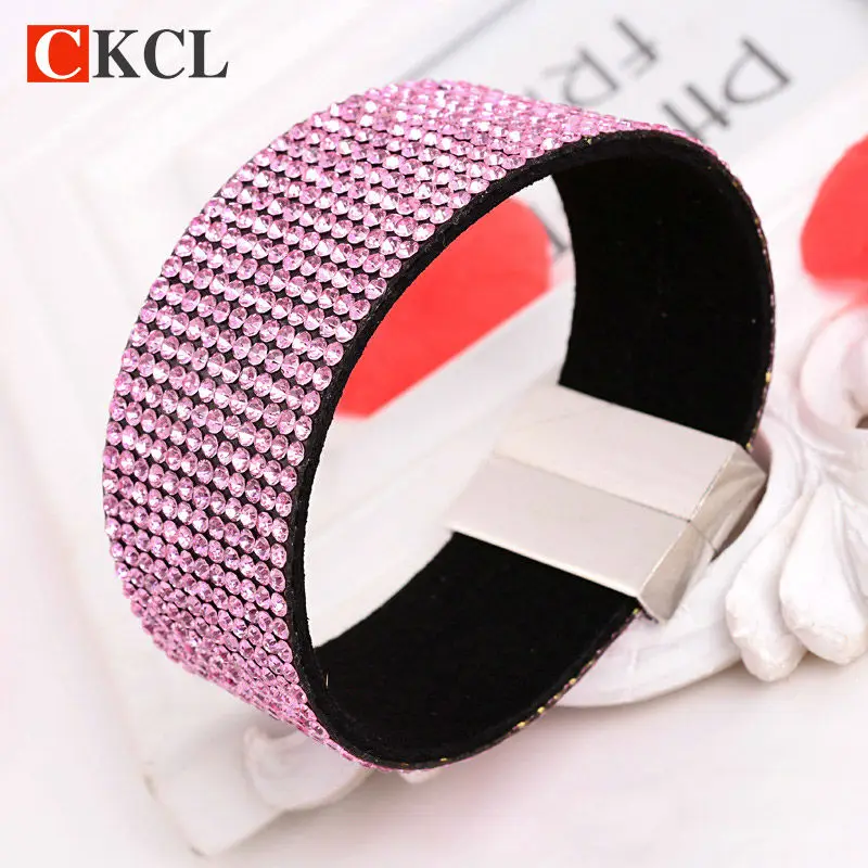 Новый розовый браслет со стразами и кристаллами для женщин Большие широкие