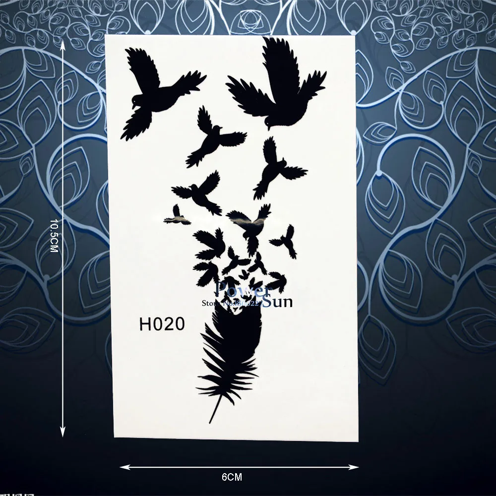 Модное черное перо птицы временная татуировка Стикеры Водонепроницаемый руку