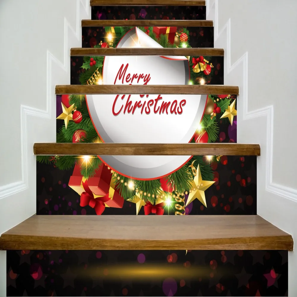 

6pcs/set 18cm x 100cm Gift Ring with Merry Christmas Quotes Style Stair Sticker Wallpaper Home Mural LTT082