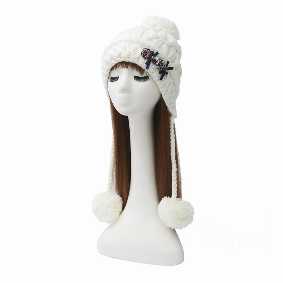 Теплые стильные женские трикотажные вязания шапочки зима помпоном hat Кепки |