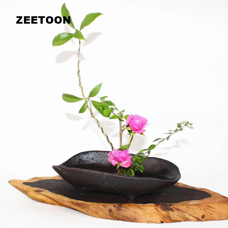 

Japanese Style Ikebana Coarse Pottery Flower Pot Hydroponic Flowerpot Vase Jardiniere Boat Bowl Food Dish Vintage Home Decor